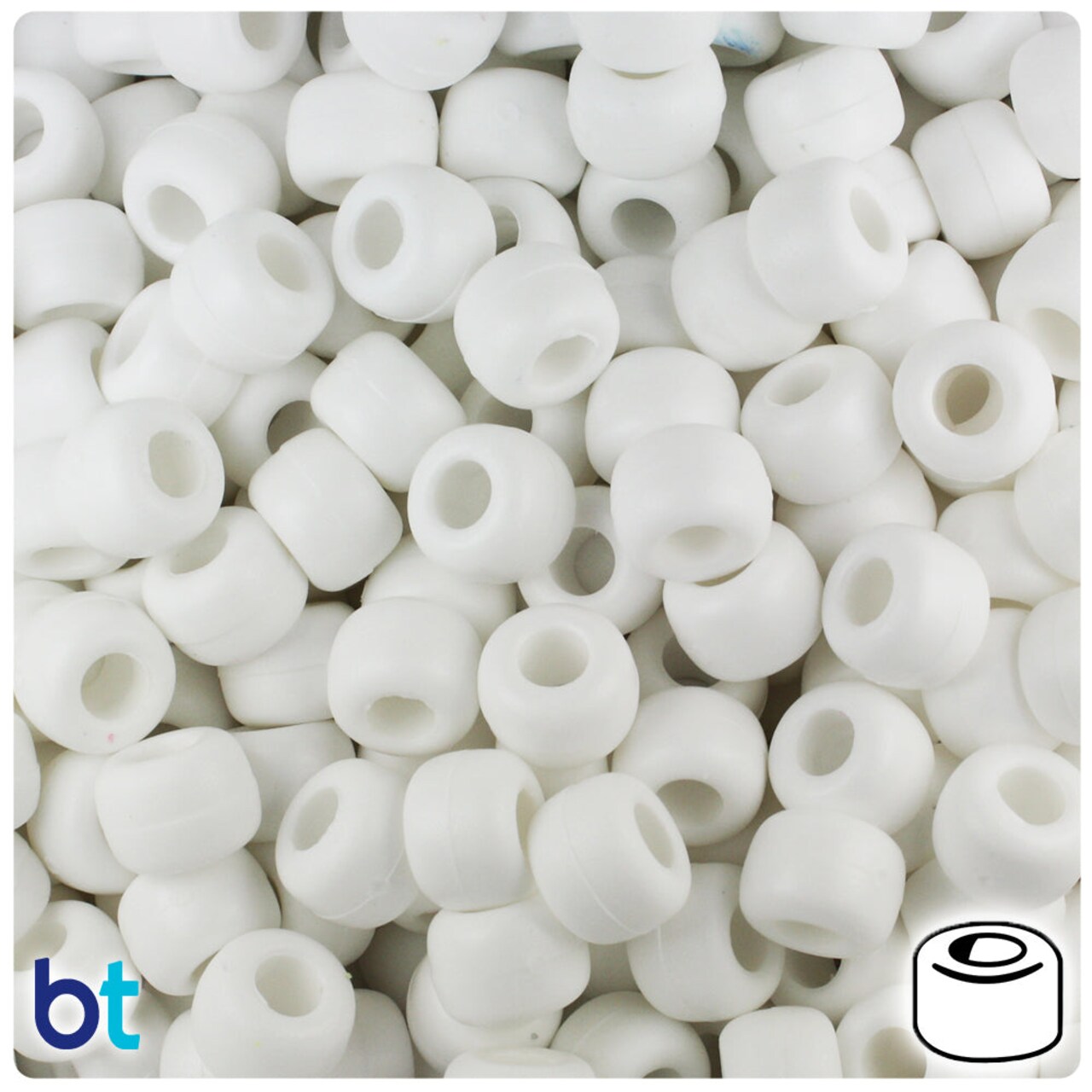 BeadTin White Matte 9mm Barrel Plastic Pony Beads (500pcs)